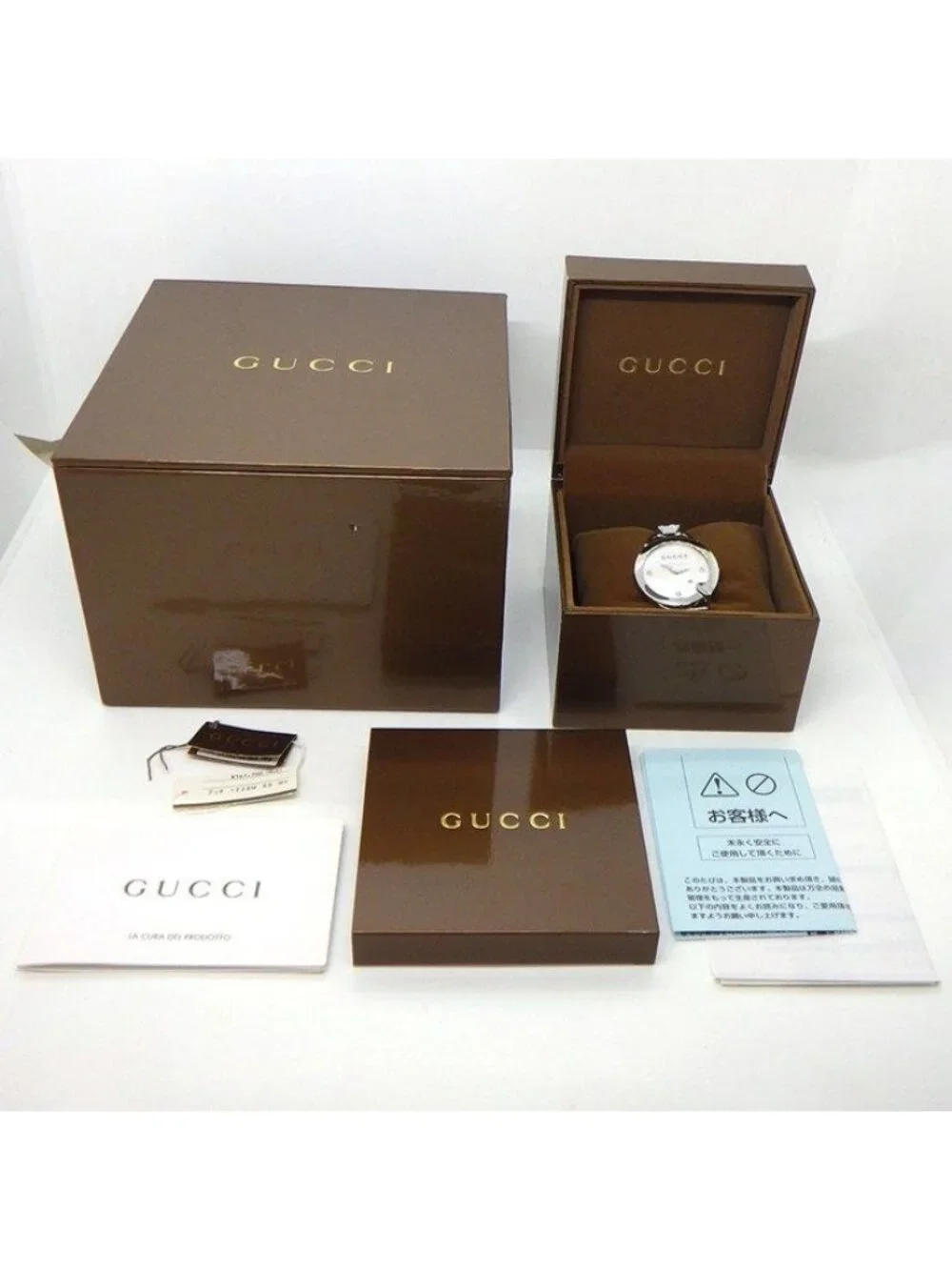 Gucci Watch Kiodo 122.5 Horsebit 3 Point Diamond Index White Shell Dial Date SS